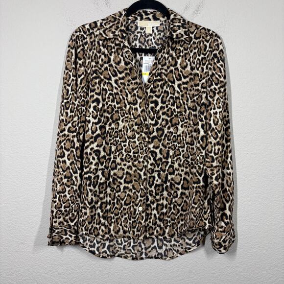 Michael Michael Kors Medium Button Up Cheetah Print Shirt Brown Long Sleeves - Picture 1 of 9